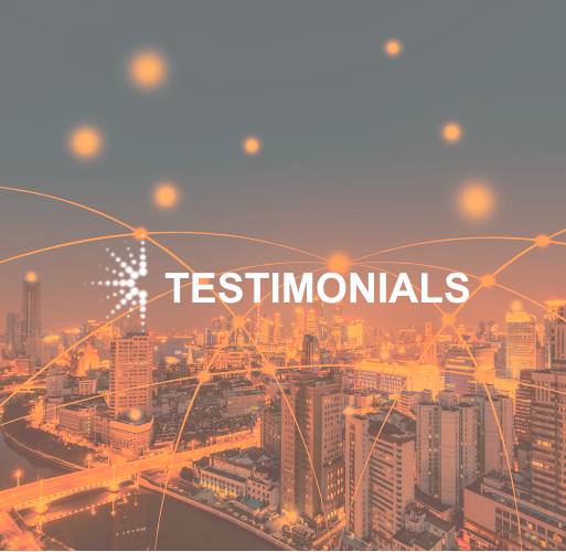 Cityscape with "Testimonials" text